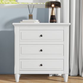 3-Drawer Nightstand Storage Wood Cabinet (Color: White, Material: MDF)