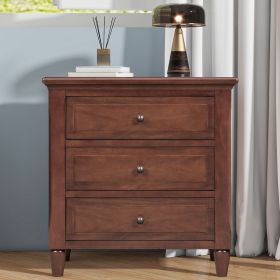 3-Drawer Nightstand Storage Wood Cabinet (Color: Brown, Material: MDF)