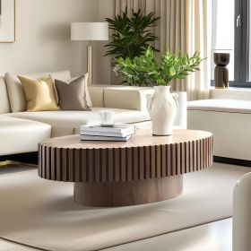 Modern Handcraft Drum Coffee Table Length 43.7 inch Ellipse Coffee Table for Living Room,Oval Small Coffee Table with Sturdy Pedestal (Color: Walnut, Material: MDF)