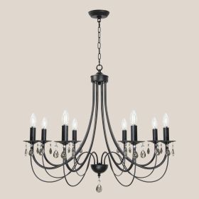 Black Crystal Chandeliers, 6 Lights Farmhouse Crystals Chandelier for Dining Room (Numbers of Light: 8-Light, Color: Black)