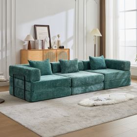 Compression Sofa,Convertible Floor Sofa Bed with Fixed-Shape Frame, Boneless Modular Sectional Sofa,No Assembly Required,Chenille fabric (Color: GREEN)