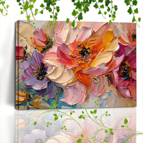 1pc Vibrant Floral Canvas Art With Wooden Frame - Textured Pastel Flowers, Abstract Blossom Arrangement For Home & Office Decor, Ideal For Living (Option: 24x18in)